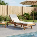 vidaXL Ligstoel 1-persoon Bruin en Crème Massief Teakhout, Tuin en Terras, Ligbedden, Verzenden, Nieuw