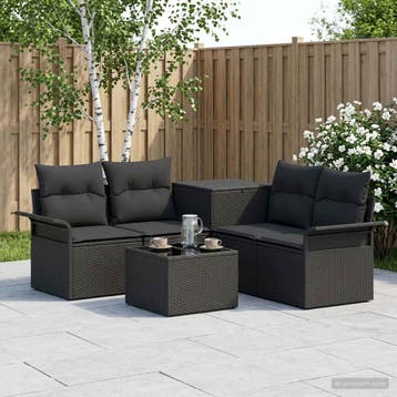 vidaXL Bankstel 6 st 4-Aantal zitplaatsen Zwart Poly Rattan, Tuin en Terras, Verzenden, Nieuw