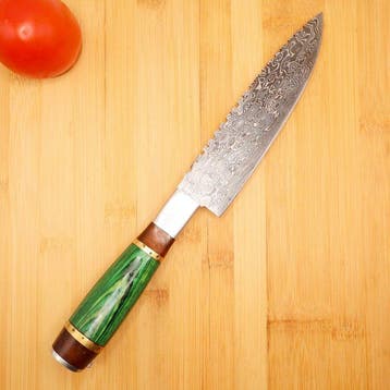 Keukenmes - Santoku - Damascus-staal en houten handvat met
