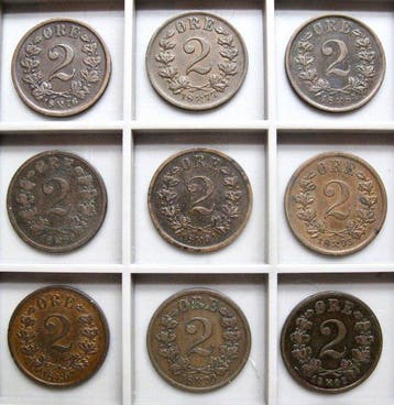 Noorwegen. Oscar II. 2 Öre (øre) 1876-1902 | Complete series