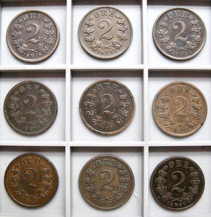 Noorwegen. Oscar II. 2 Öre (øre) 1876-1902 | Complete series, Timbres & Monnaies, Monnaies | Europe | Monnaies non-euro