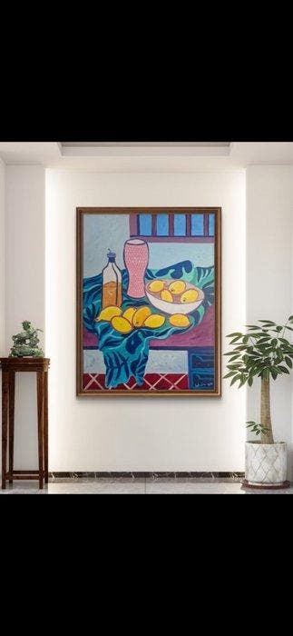 Kirsty Wain (XX) - Still life pink vase and lemons