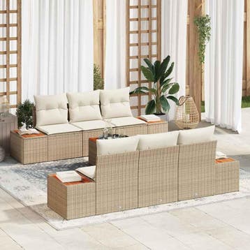 vidaXL Tuinbank Set 7 st Beige Poly rattan, Tuin en Terras, Tuinsets en Loungesets, Verzenden, Nieuw