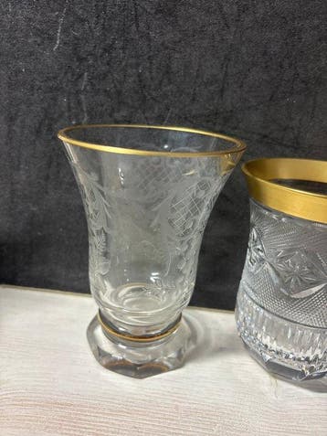 Pot (6) - Glas, Goud - Boheemse unieke glaskunst, Antiek en Kunst