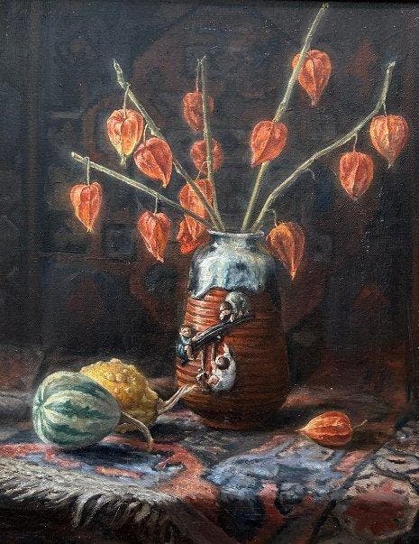 Pieter Moleveld (1919 - 1976) - Lampionnetjes in de vaas, Antiek en Kunst, Kunst | Schilderijen | Klassiek