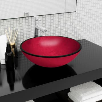vidaXL Wasbak 42x14 cm gehard glas rood, Doe-het-zelf en Bouw, Sanitair, Verzenden, Nieuw