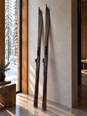 Pair of Antique wooden skis 1930s - 1935