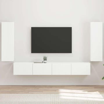 vidaXL Tv Wandkast Set 4 st Wit Bewerkt hout, Verzenden, Nieuw
