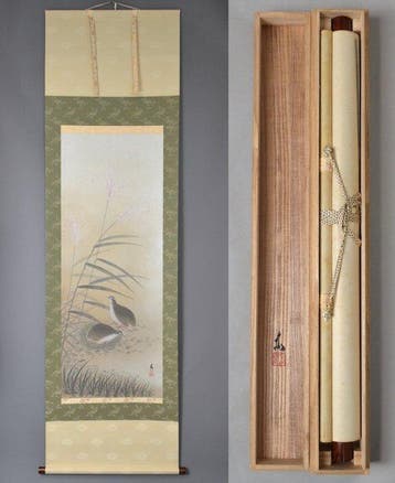 Japanse Hangende Rol - Schilderij van bloemen en vogels