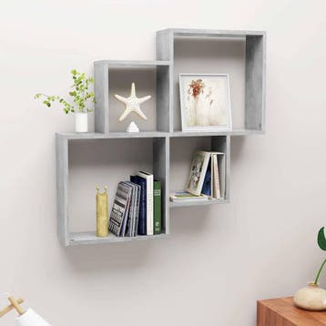 vidaXL Wandschap kubus 80x15x78,5 cm bewerkt hout betongrijs, Verzenden, Nieuw