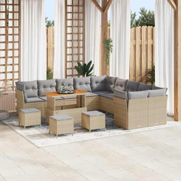 vidaXL Tuinbank Set 14 st Beige poly rattan, Verzenden, Nieuw