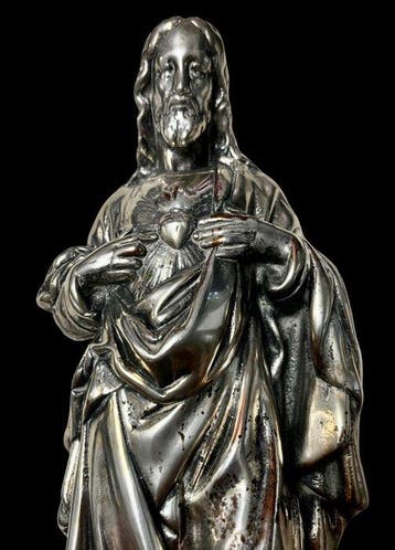 Beeld - Heilig Hart van Jezus - 31 cm - Koper, Verzilverd -