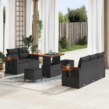 vidaXL Tuinbank Set 10 st 7-Aantal zitplaatsen Zwart poly, Verzenden, Nieuw