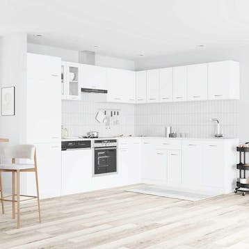 vidaXL 14-delige Keukenkastenset Lyon bewerkt hout wit, Verzenden, Nieuw