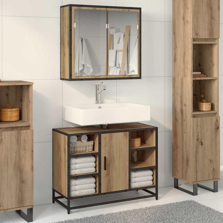 vidaXL Badkamermeubel Set 2 st Artisan Eiken 80 x 33 x 60 cm, Huis en Inrichting, Badkamer | Badkamermeubels, Nieuw, Verzenden