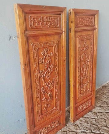 Paneel - Teak - China - Paar Chinees panelen (Zonder