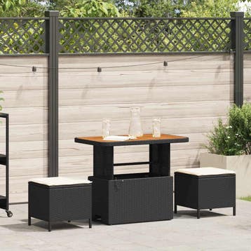 vidaXL Tuin Eettafel Set 3 st Zwart poly rattan, Verzenden