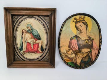 Wanddecoratie (2) - Lithografie De Pietà / Sint Elisabeth