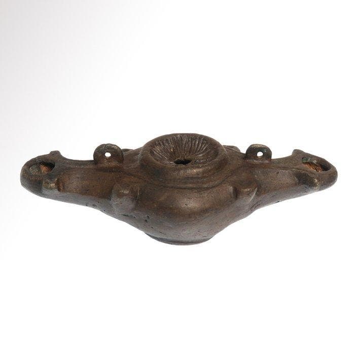 Oud-Romeins Brons Dubbele olielamp, Antiquités & Art, Antiquités | Autres Antiquités