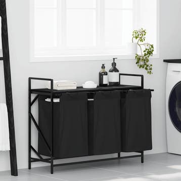 vidaXL Wasmand 3 vakken met plank zwart eikenkleurig, Verzenden, Nieuw
