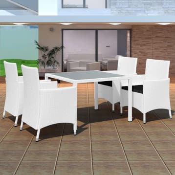 vidaXL 5-delige Tuinset poly rattan crèmewit, Verzenden, Nieuw, Tuinset