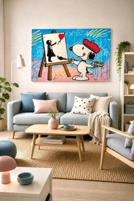 Okyes (1987) - Snoopy Meets Banksy (XXL size - 100%, Antiek en Kunst, Kunst | Schilderijen | Modern