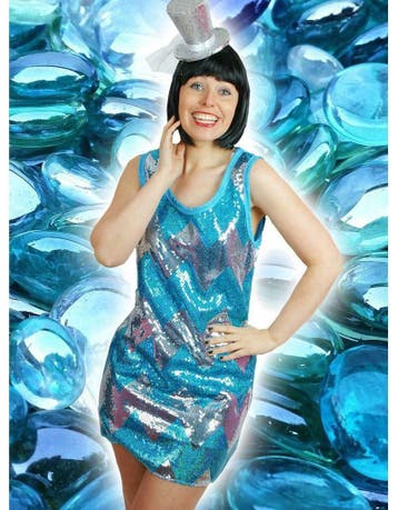 Glitter disco jurk turquoise - zilver, Ophalen of Verzenden, Nieuw