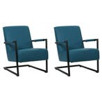 Set van 2 Leren fauteuils Lodge - Hermes Turquoise (blauw), Nieuw, Ophalen of Verzenden, 50 tot 75 cm, Leer