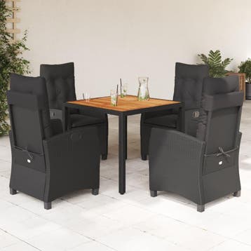 vidaXL 5-delige Tuinset met kussens poly rattan zwart, Verzenden, Nieuw, Tuinset