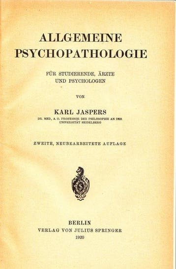 Karl Jaspers - Allgemeine Psychopathologie - 1920