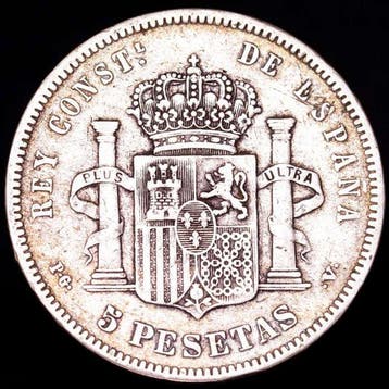Spanje. Alfonso XIII. 5 Pesetas 1894 PGV (Zonder