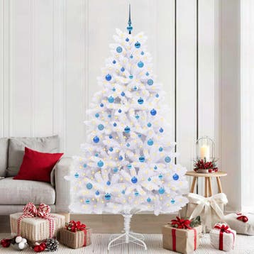 vidaXL Kunstmatige Hinged Kerstboom Wit 210 cm PVC en Staal, Verzenden, Nieuw