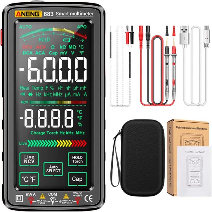 Digitale Multimeter Touchscreen | Retour deal | 34% korting!, Doe-het-zelf en Bouw, Meetapparatuur, Zo goed als nieuw, Multimeter