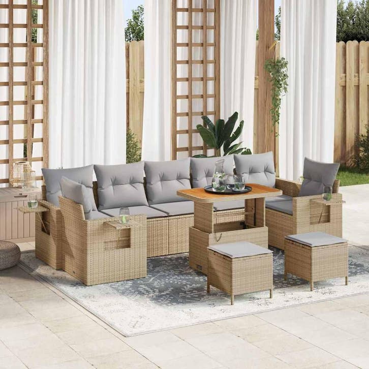 vidaXL Tuinbank Set met kussen 10 pcs Beige en Lichtgrijs, Tuin en Terras, Tuinsets en Loungesets, Nieuw, Verzenden