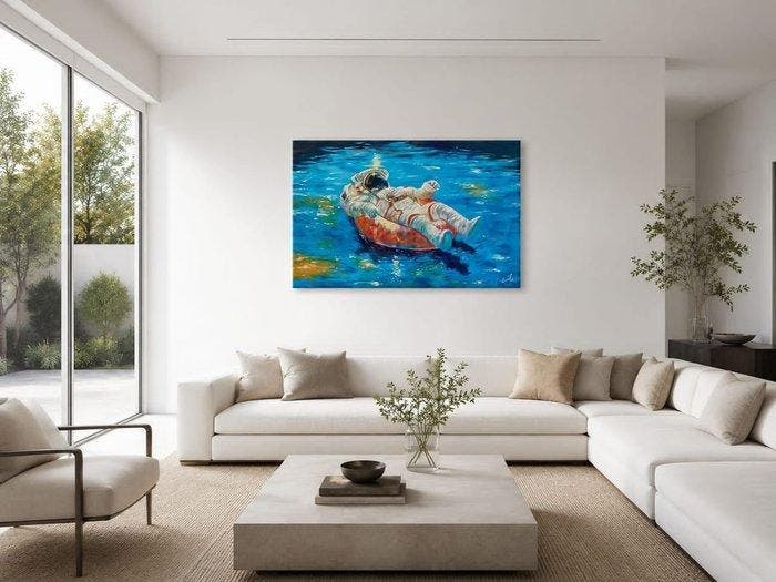 Ernest M. - Astronauta flotando a la deriva, Antiquités & Art, Art | Peinture | Moderne