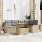 vidaXL Tuinbank Set met opslag 6 pcs Beige Poly rattan, Verzenden