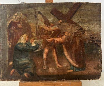 Italiaanse school (XVII) - Cristo portacroce sulla via del, Antiek en Kunst