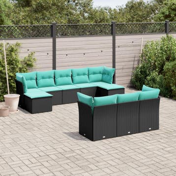 vidaXL 10-delige tuinbankset met kussens van zwart polyrotan, Verzenden