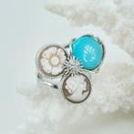 Turquoise - Argent - Bague - turquoise Arizona et camées
