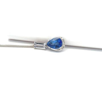 Ketting met hanger - 14 karaat Witgoud - 1.26ct. tw. Saffier