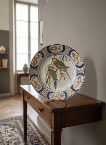 Assiette murale - Céramique - Plat en faïence polychrome