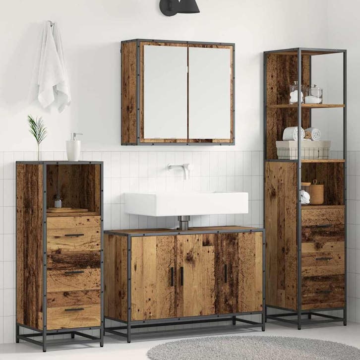 vidaXL Badkamermeubel Set met lade 4 pcs Oud Hout Bewerkt, Maison & Meubles, Salle de bain | Meubles de Salle de bain, Envoi
