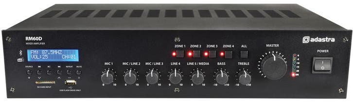 Adastra RM60D 60W 5 Zone 100V Mixer-Versterker Met DAB+, BT,, Muziek en Instrumenten, Microfoons