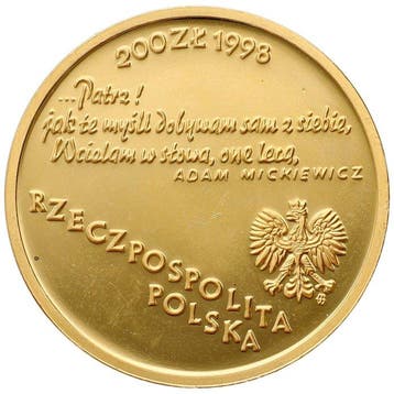 Polen. 200 Zlotych 1998 - Adam Mickiewicz, Postzegels en Munten