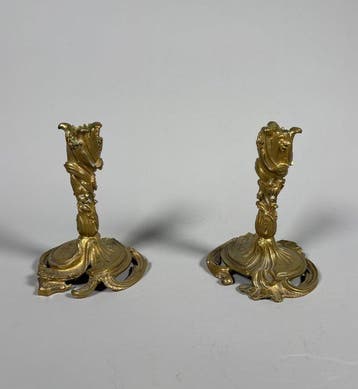 Kaarsenhouder Rocaille-stijl Louis XV - Verguld brons