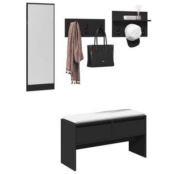 vidaXL 4-delige Garderobe set bewerkt hout zwart, Verzenden