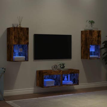vidaXL 4-delige tv-wandmeubelset met LED-verlichting gerookt, Verzenden, Nieuw