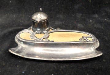 Art Nouveau vide poche - Inktpot - Encrier - Laiton, Régule