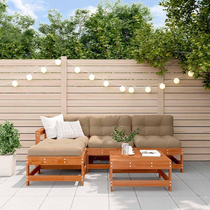 vidaXL Tuin loungeset 5 pcs Wax Bruin Dennen Massief, Tuin en Terras, Tuinsets en Loungesets, Loungeset, Nieuw, Verzenden