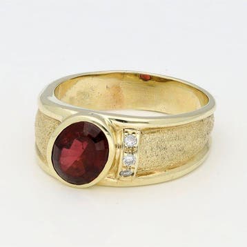 Bague - 14 carats Or jaune Grenat - Diamant, Bijoux, Sacs & Beauté